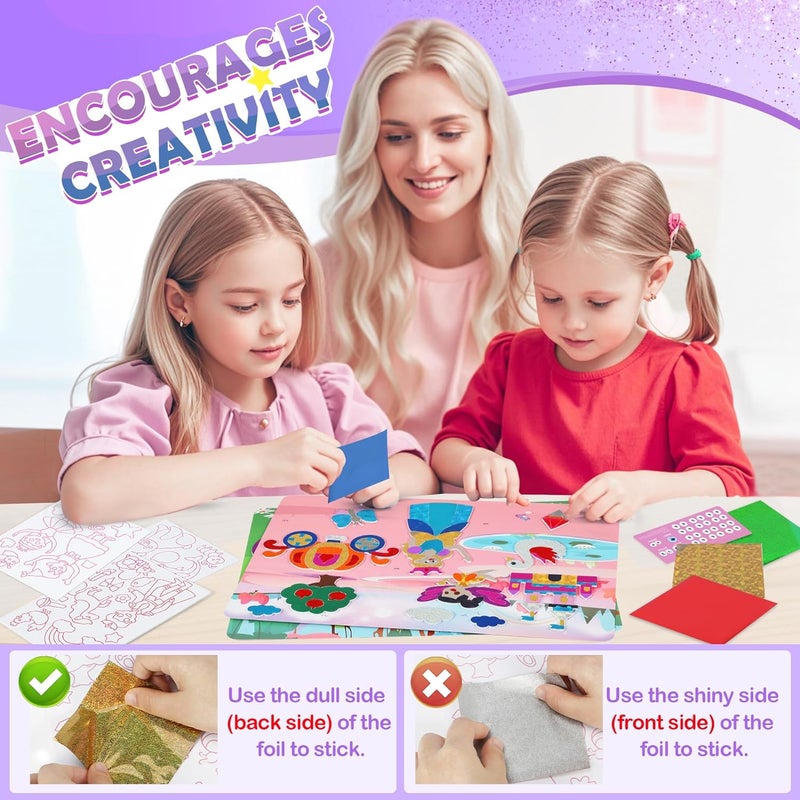 URMYWO Foil Arts and Crafts for Kids Ages 4-8, No Mess Princess Fun Foil Art Craft Supplies Kits, DIY Creative Activity Coloring Books, Travel Toys Gifts for 4 5 6 7 8 9 10 Year Old Girls Boys - Image 2